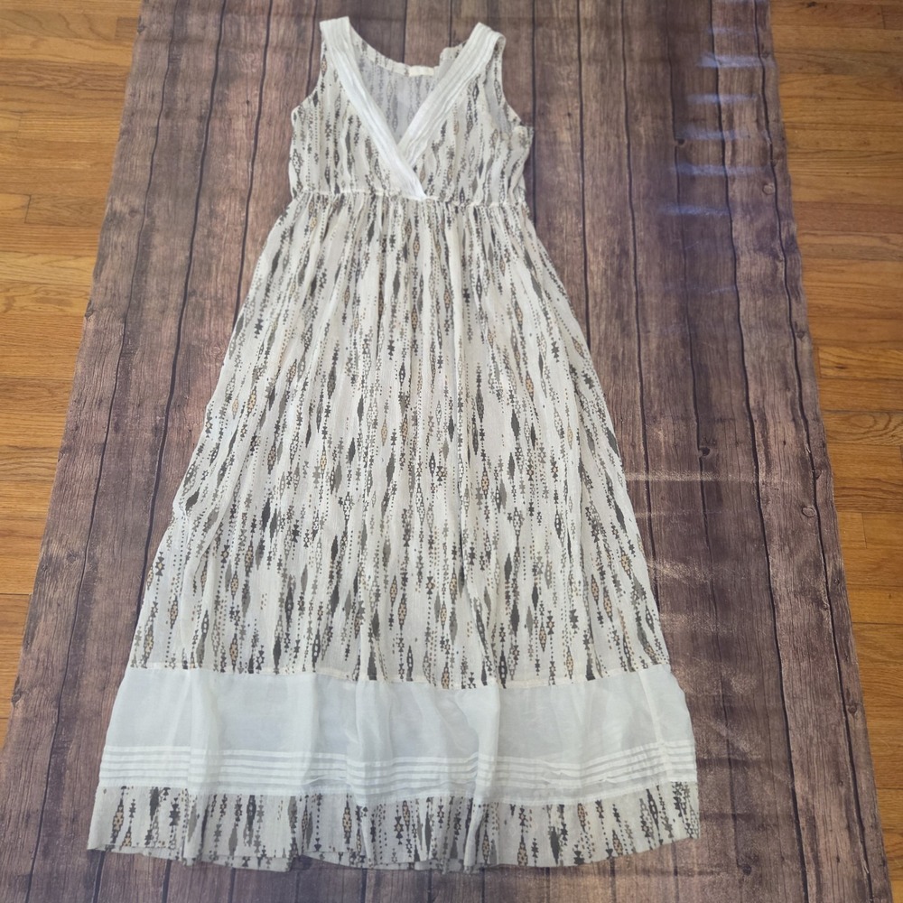 CP Shades Maxi Dress Womens L Black Ivory Surplice V-Neck Pockets Coastal Boho